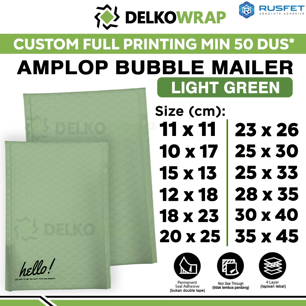 Amplop Bubble Wrap LIGHT GREEN Hijau Envelope Bubble Bag Mailer Packing Perekat Paket Murah RUSFET