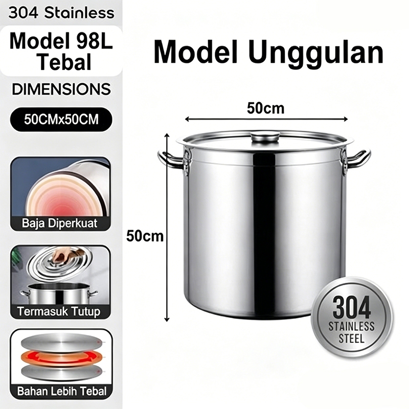 Panci Dandang Kukus Stainless Steel 304 / Panci Jumbo Tebal / Dandang Stainless Steel 304 Tebal Panc