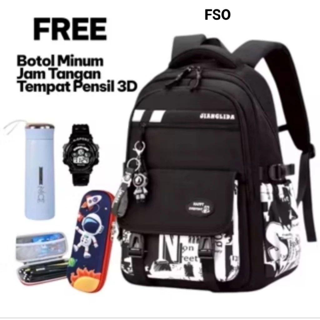 Tas Sekolah Ransel Anaki SD SMP dengan Bonus Tempat pencil Jam Tangan Botol Minum Bag Ransel 3D