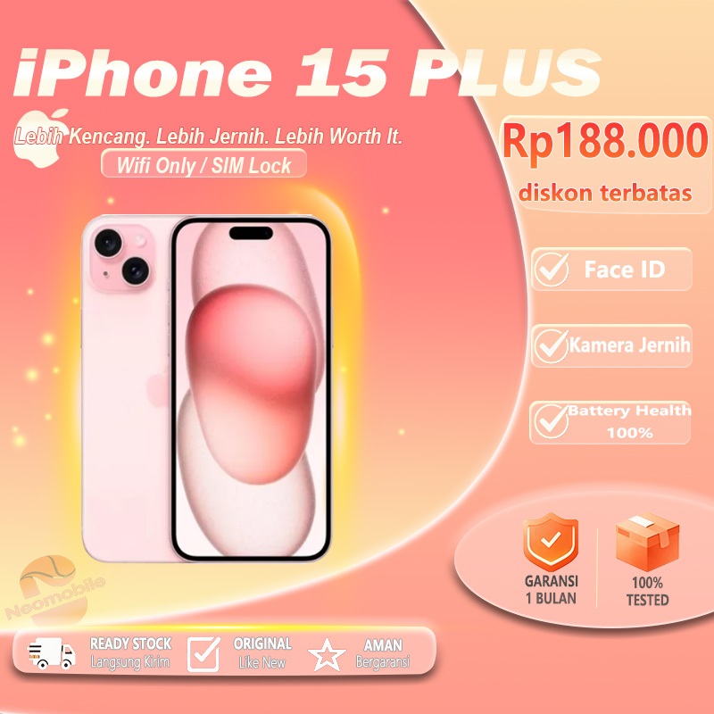 iPhone 15 Plus SECOND ORIGINAL Inter 128/256/512GB Dynamic Island Mulus Like New Face ID Apple 15 Pl
