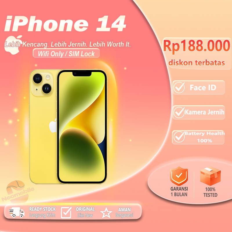iPhone 14 SECOND ORIGINAL Inter 128/256/512GB Mulus Like New Face ID Apple iP 14 WiFi-Only Simlock B