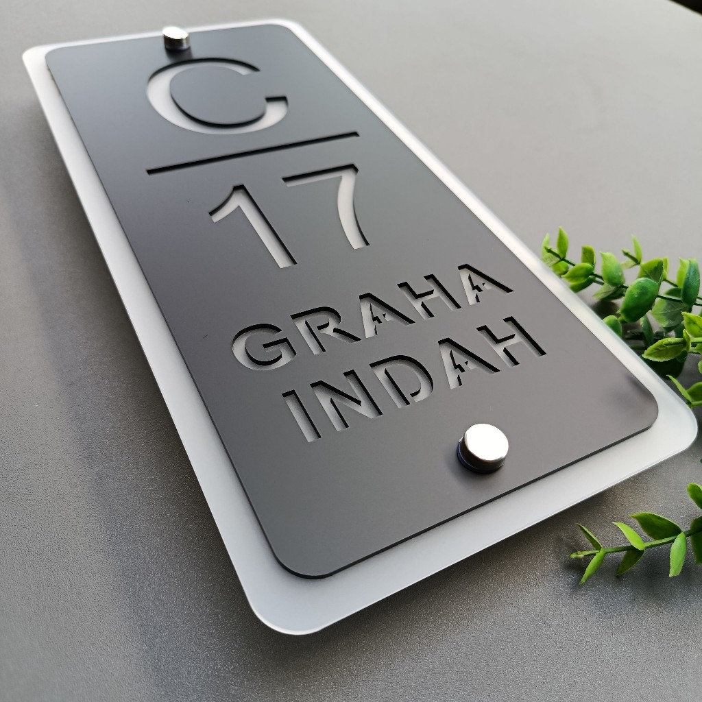 Nomor Rumah Lampu 2 Layer Akrilik Papan Nomer Rumah LED Acrylic Nyala Hitam Doff Premium