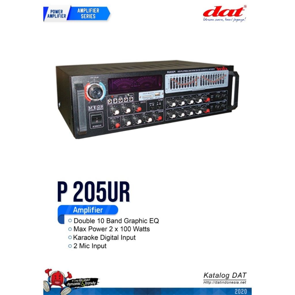 Power Amplifier DAT P-205UR with Bluetooth, USB, SD Card, and FM Radio