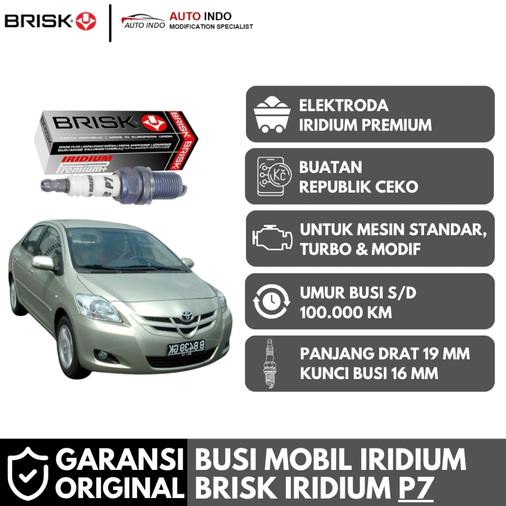 Busi Mobil Brisk Premium Iridium P7 untuk Toyota Vios | Garansi Ori BRISK