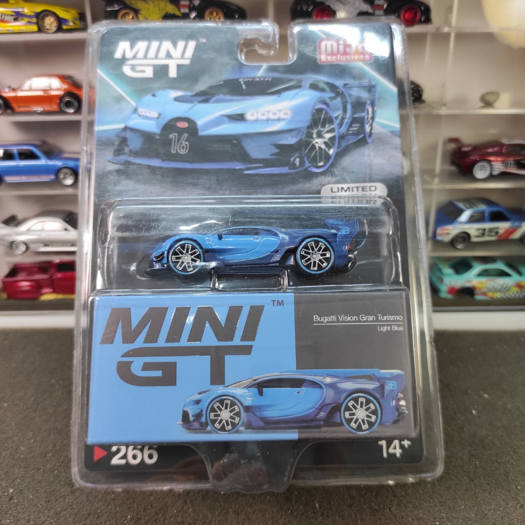 Mini GT 266 Bugatti Vision Gran Turismo Light Blue Blister Packaging