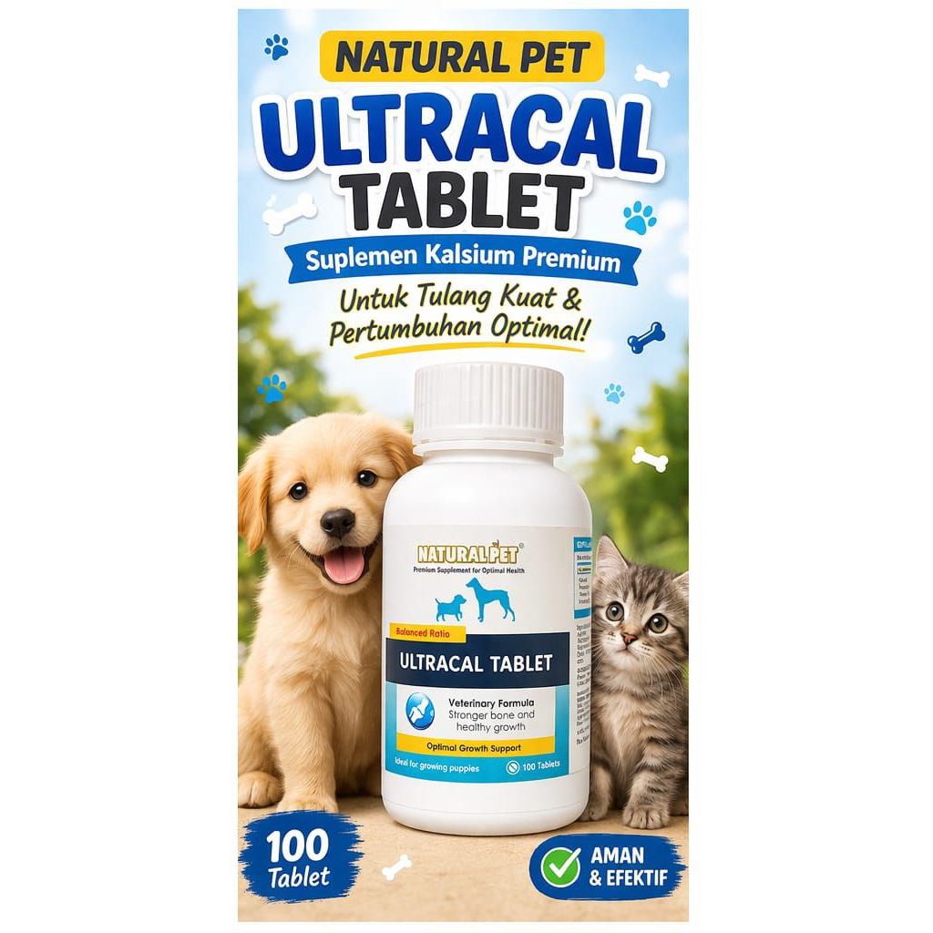 Natural Pet Ultracal Tablet – Suplemen Kalsium Anjing & Kucing untuk Tulang Kuat & Pertumbuhan Optim