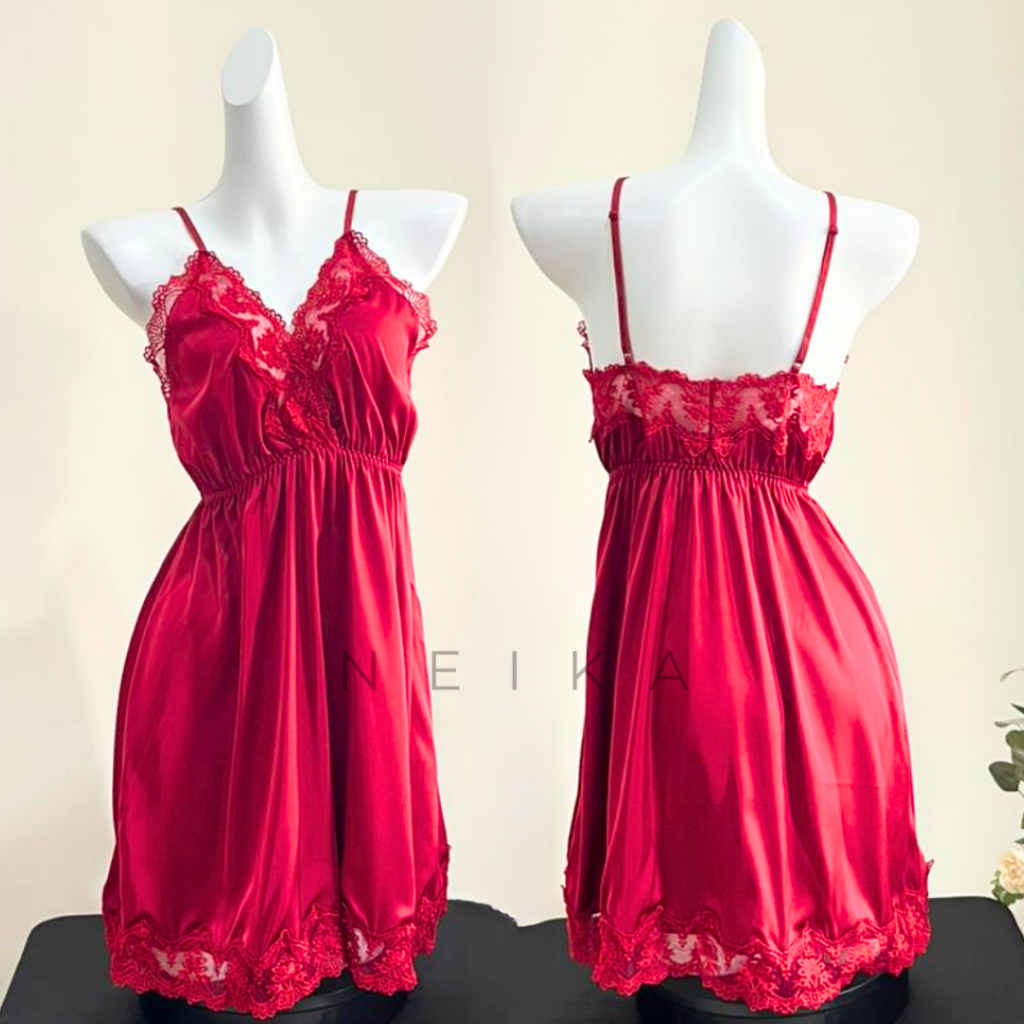 NAYA Lingerie Mini Dress | Baju Tidur Wanita Silk Satin | Baju Dinas Malam Sleepwear Dress