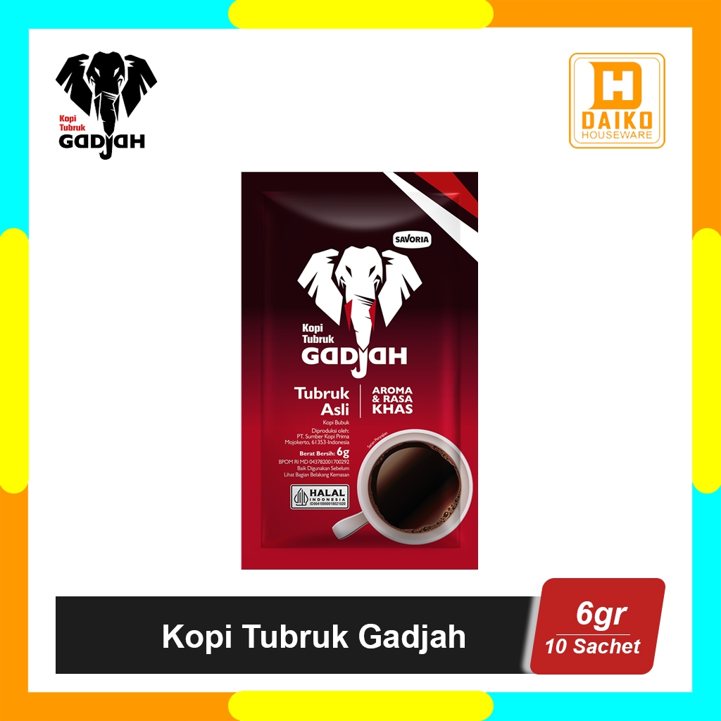 Kopi Tubruk Gadjah Asli Renteng - Kopi Gajah Bubuk Tanpa Gula 10 Sachet x 6g