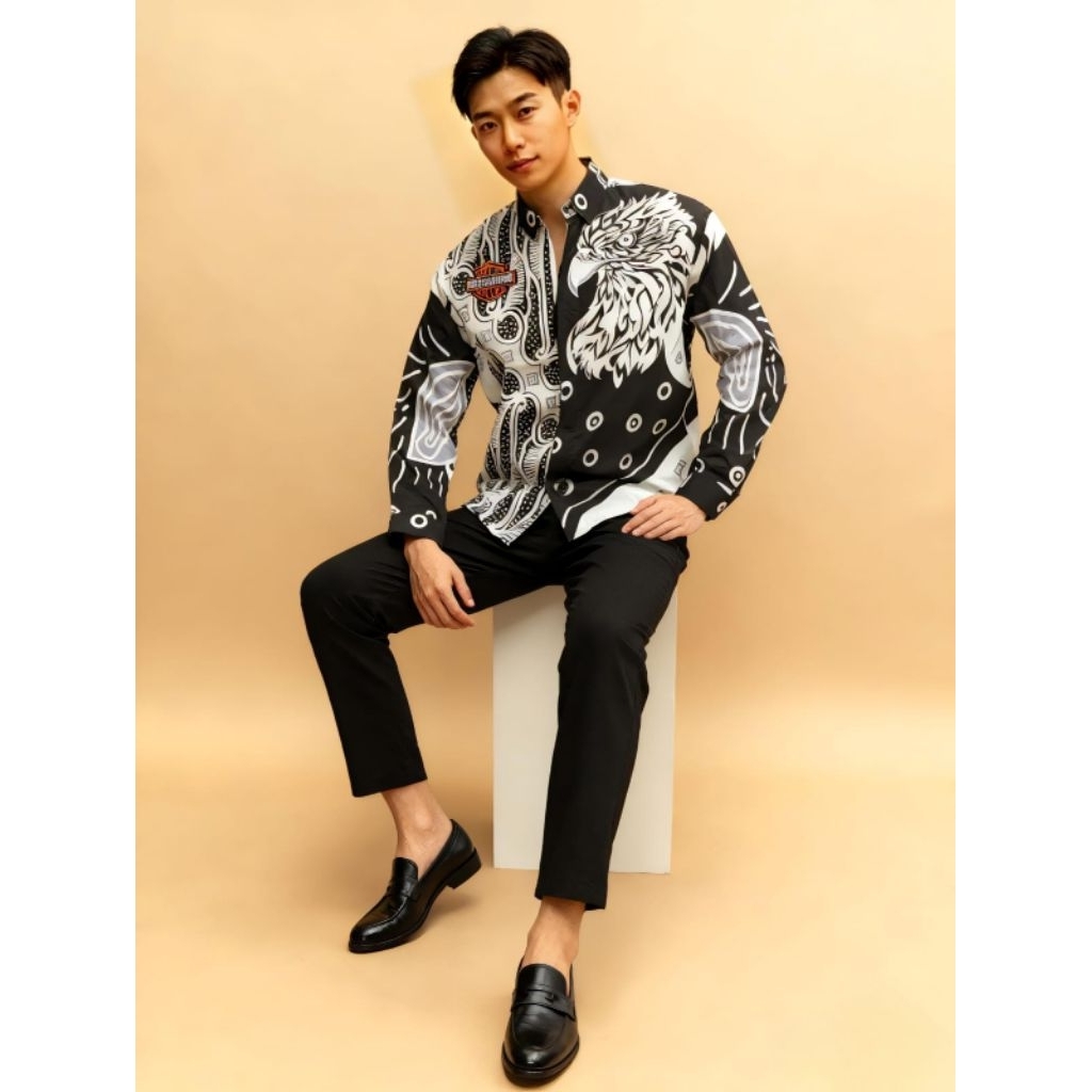 Kemeja Batik Harley Davidson Silver Eagle - Baju Atasan Pria - Hem Kualitas Premium - Batik Bikers -