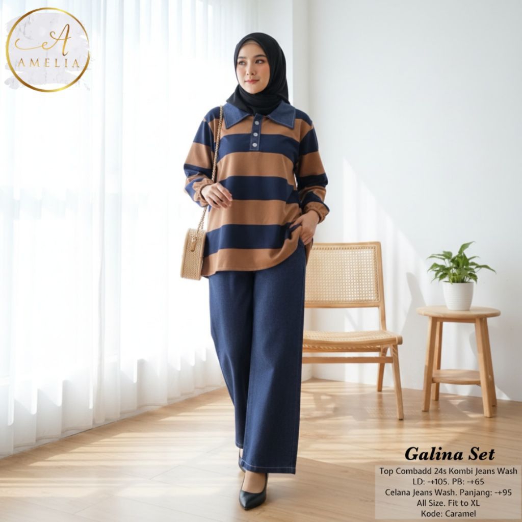 Galina Set_Setelan Wanita Kulot Jeans dan Kaos Combed