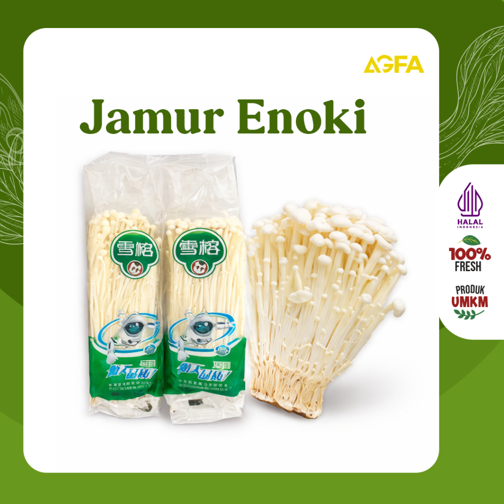 Jamur Enoki / Jamur Enoki bungkus hijau / Jamur Enoki 1 bungkus / Jamur Jarum
