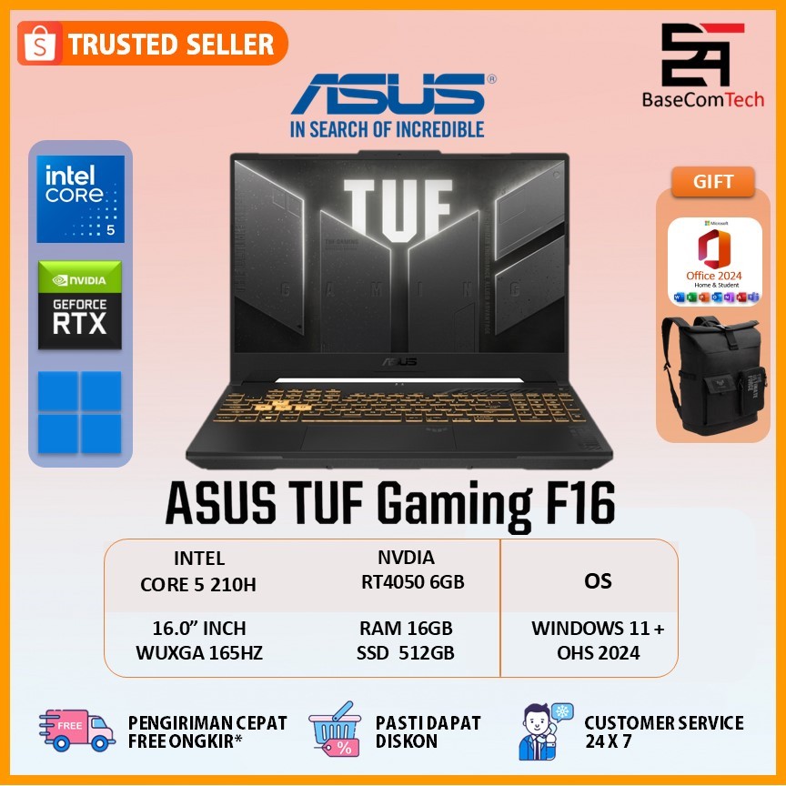 Laptop Gaming ASUS TUF F16 Intel Core 5 210H RTX 4050 16GB SSD 512GB