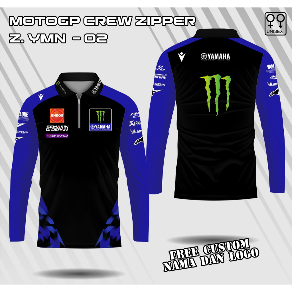 jersey polo motogp team yamaha monster energy lengan panjang baju motogo yamaha kerah zipper kaos mo
