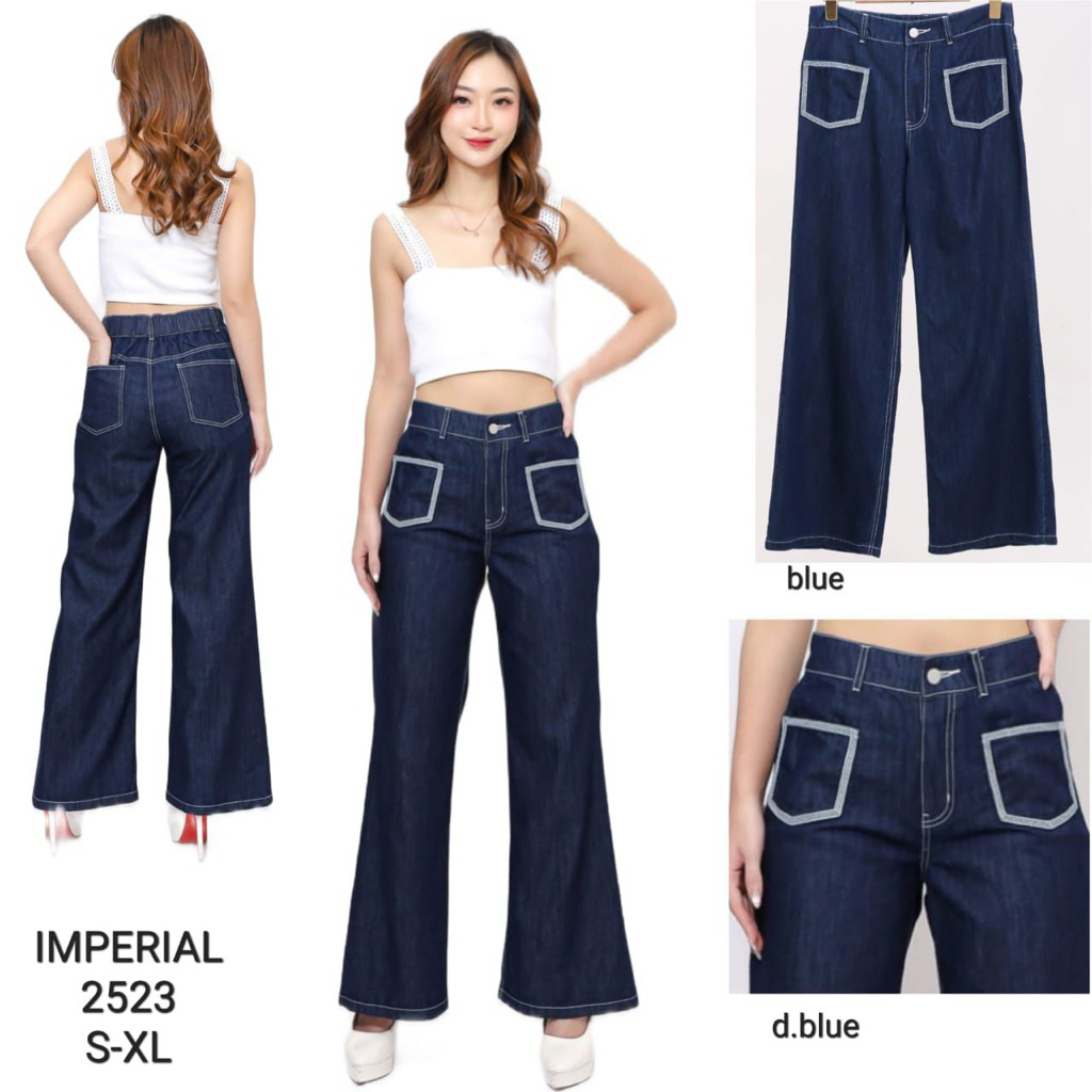 IMPERIAL 2523 celana Denim Wanita Import Jeans Ringan , kancing Resleting Belakang Karet