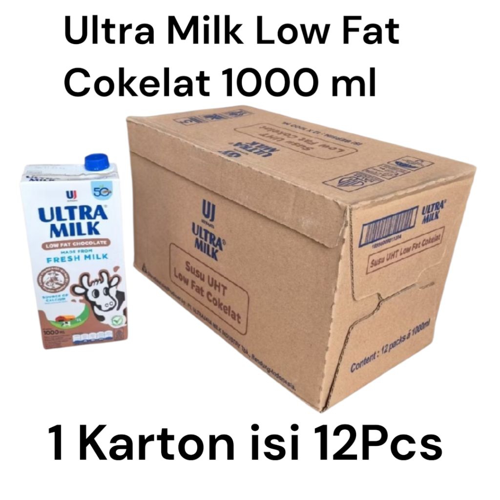 Susu Ultra Milk Low Fat Cokelat 1000ml 1 Karton 12 Pcs