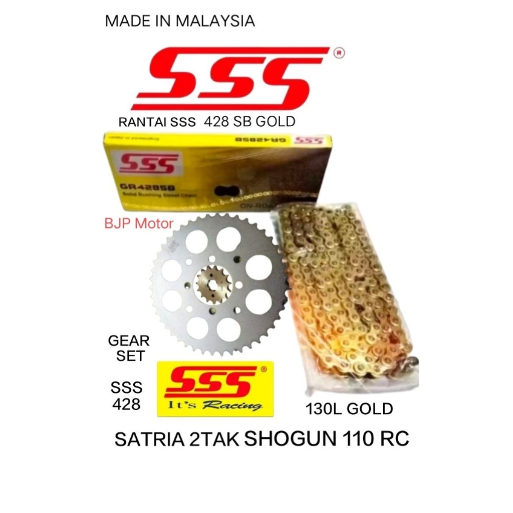 Gear Set SSS 428 Satria 120/ 2Tak/ Shogun Rc Rantai SSS 428 SB Gold - Pilihan Ukuran Gir, Pnp