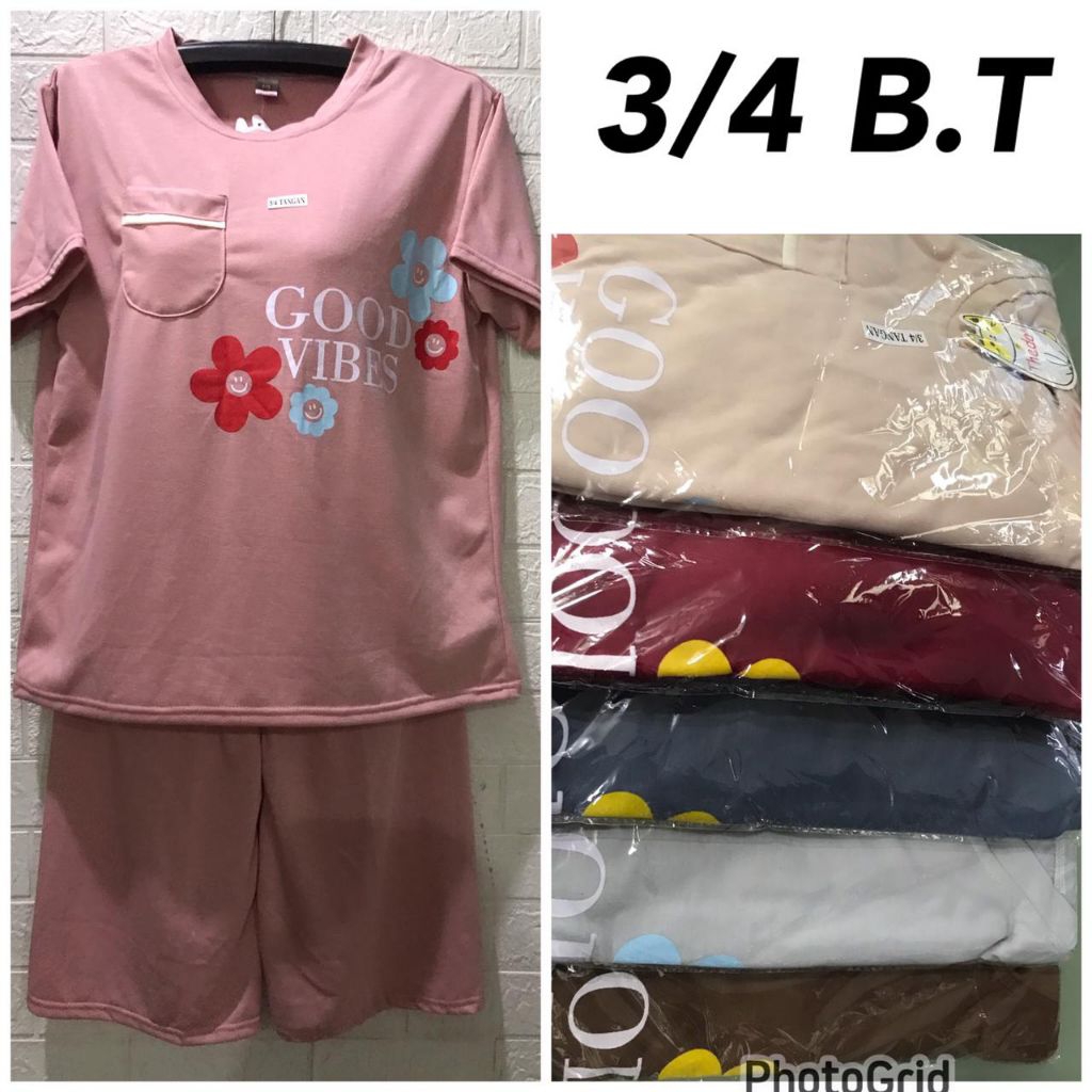 setelan baby doll dewasa celana pendek merek theda bahan baby tery tebal adem dingin