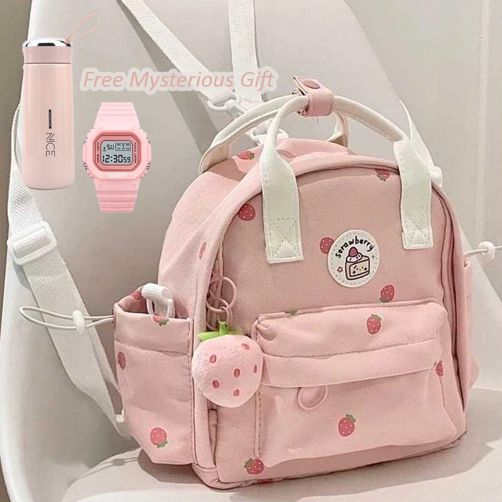 Ransel Mini Anak Tas Ransel Mini Anak Perempuan Korea Style Motif Strawberry Pink Dinier 300 Anak Pe