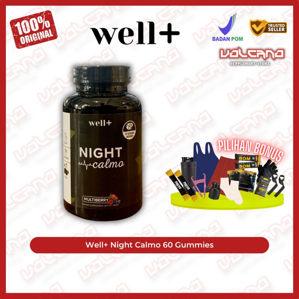 Well+ Night Calmo 60 gummies 30 serving Suplemen Well Tidur Nyenyak & Anti Overthinking BPOM