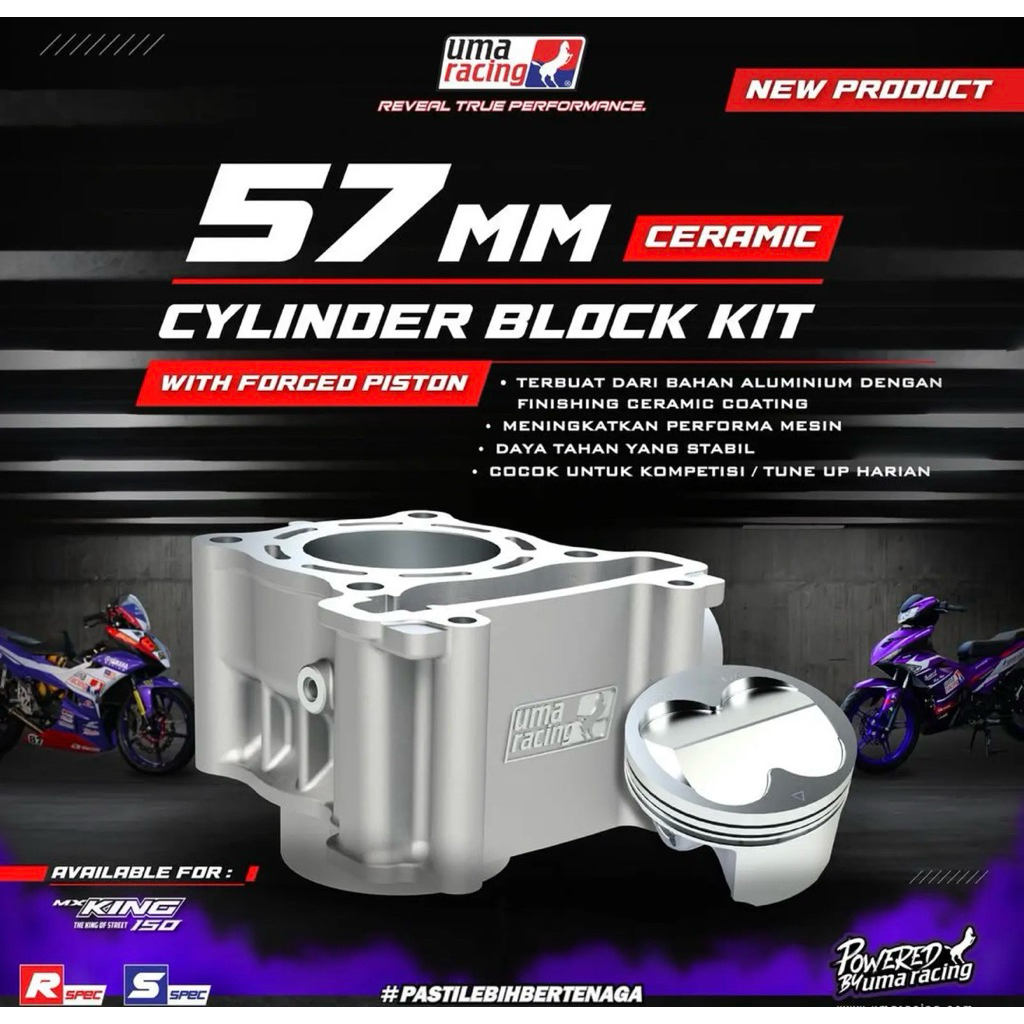 BLOK CERAMIC UMA RACING PISTON FORGED 57MM MX KING - VIXION - MX 135 OLD - MX 135 NEW - XABRE 155 - 
