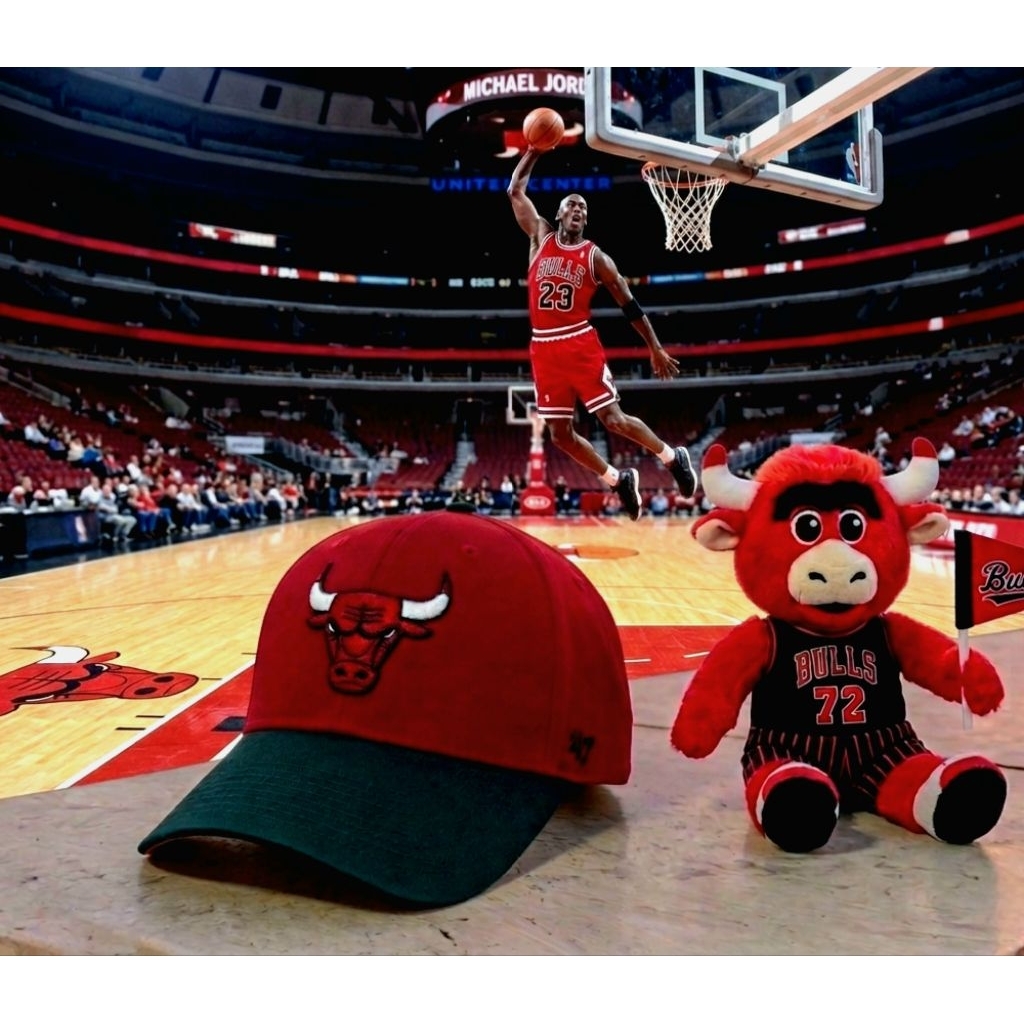 Topi Basket Chicago Bulls NBA '47 Original Second Warna Merah dan Hitam