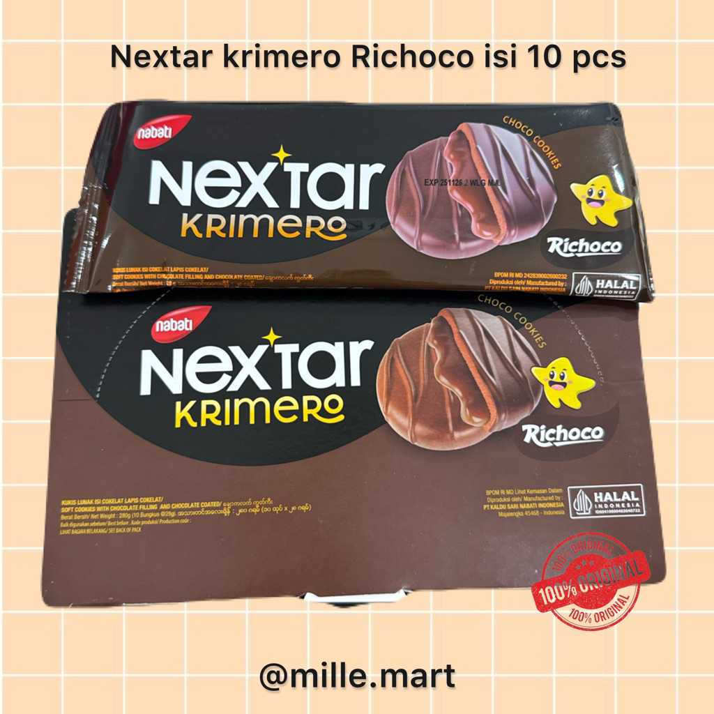 [1 BOX ISI 10PCS] NEXTAR KRIMERO RICHOCO COKLAT COOKIES / COOKIE COKLAT BALUT COKLAT 280GR