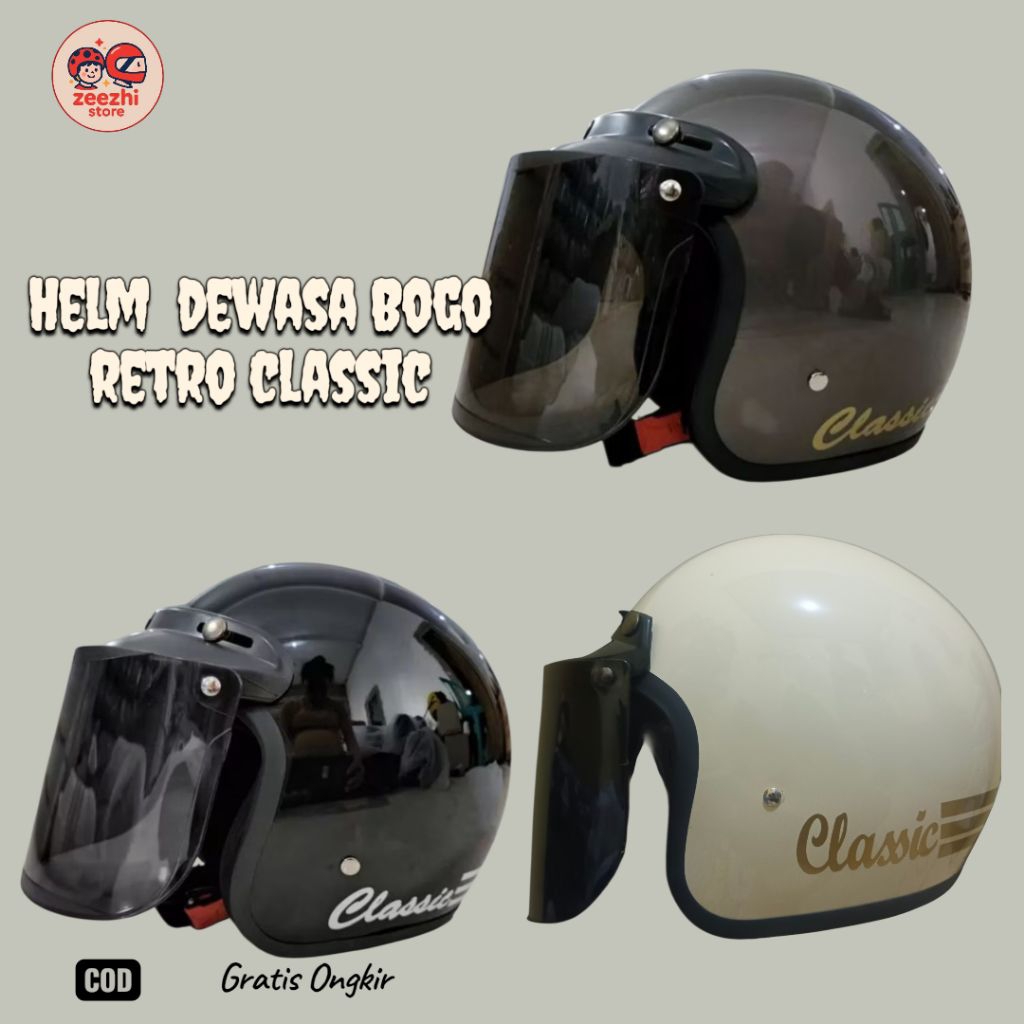 Helm Dewasa Bogo Retro Classic SNI Cewek/Cowok