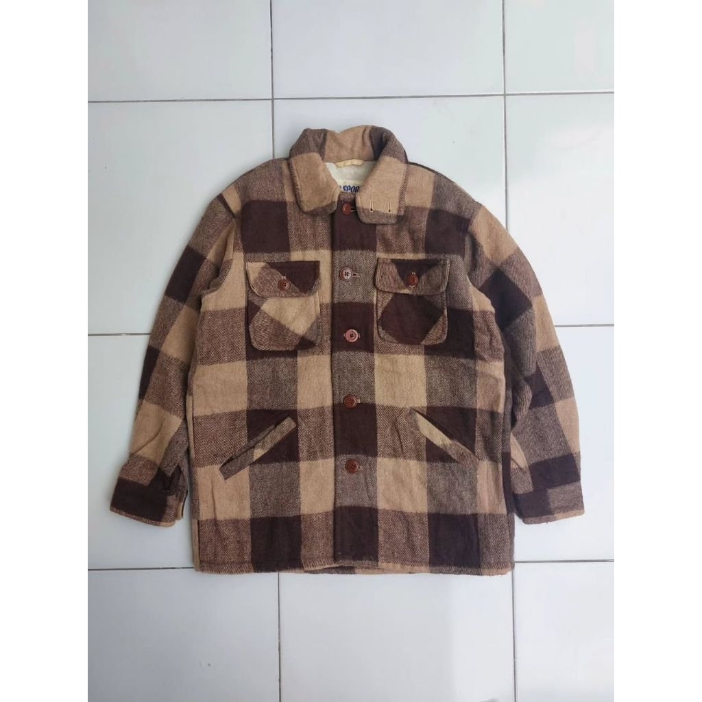 Mr. Sports Jaket Vintage Wool Plaind Flannel Outer Shirt Jacket Veterano
