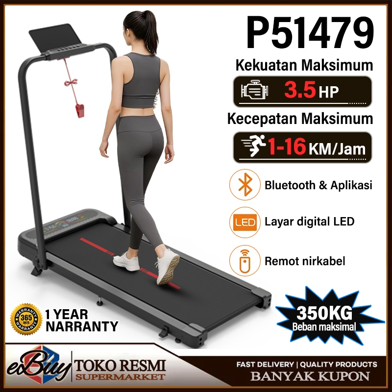 ebuy Treadmill Multifungsi, Alat Jalan Rumah, Bisa Lipat, Tenaga Besar, Bluetooth & Aplikasi, Pereda