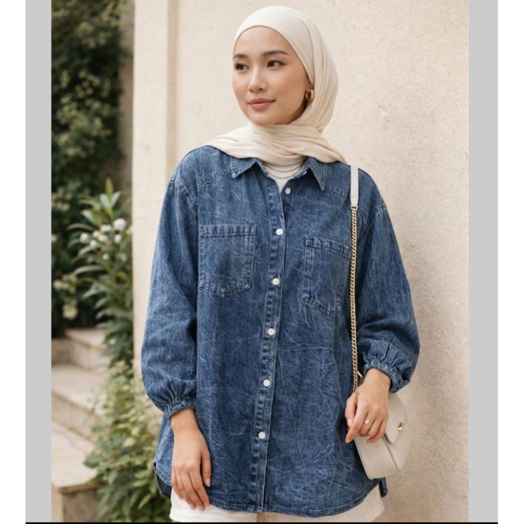 Kemeja Levis/Jeans Premium Korean Style Denim Oversize Jisa Wanita