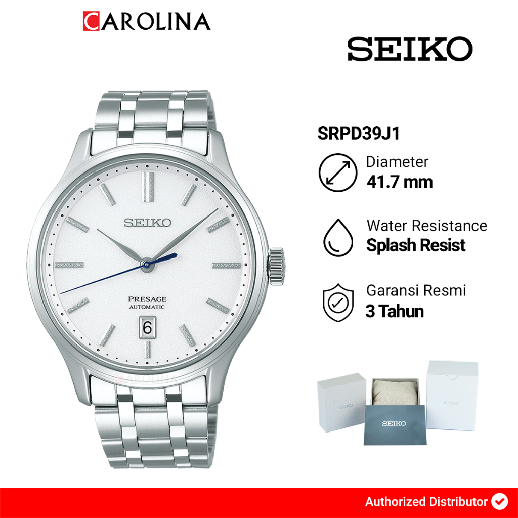Jam Tangan Pria Seiko Presage SRPD39J1 Japanese Garden Automatic White Dial Stainless Steel Strap