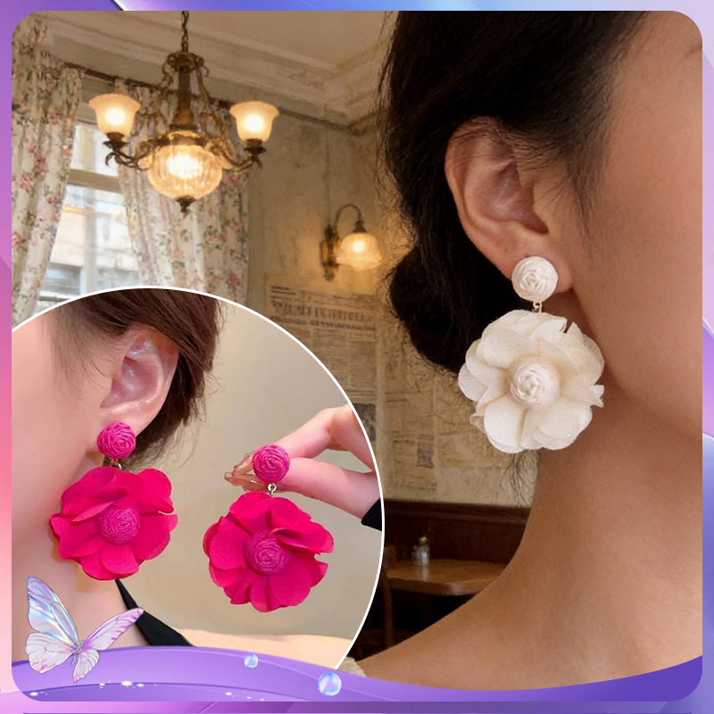 Anting Fashion Wanita Anting Bunga Mawar Anting Motif Bunga Anting Bunga Merah Anting Tusuk Korea