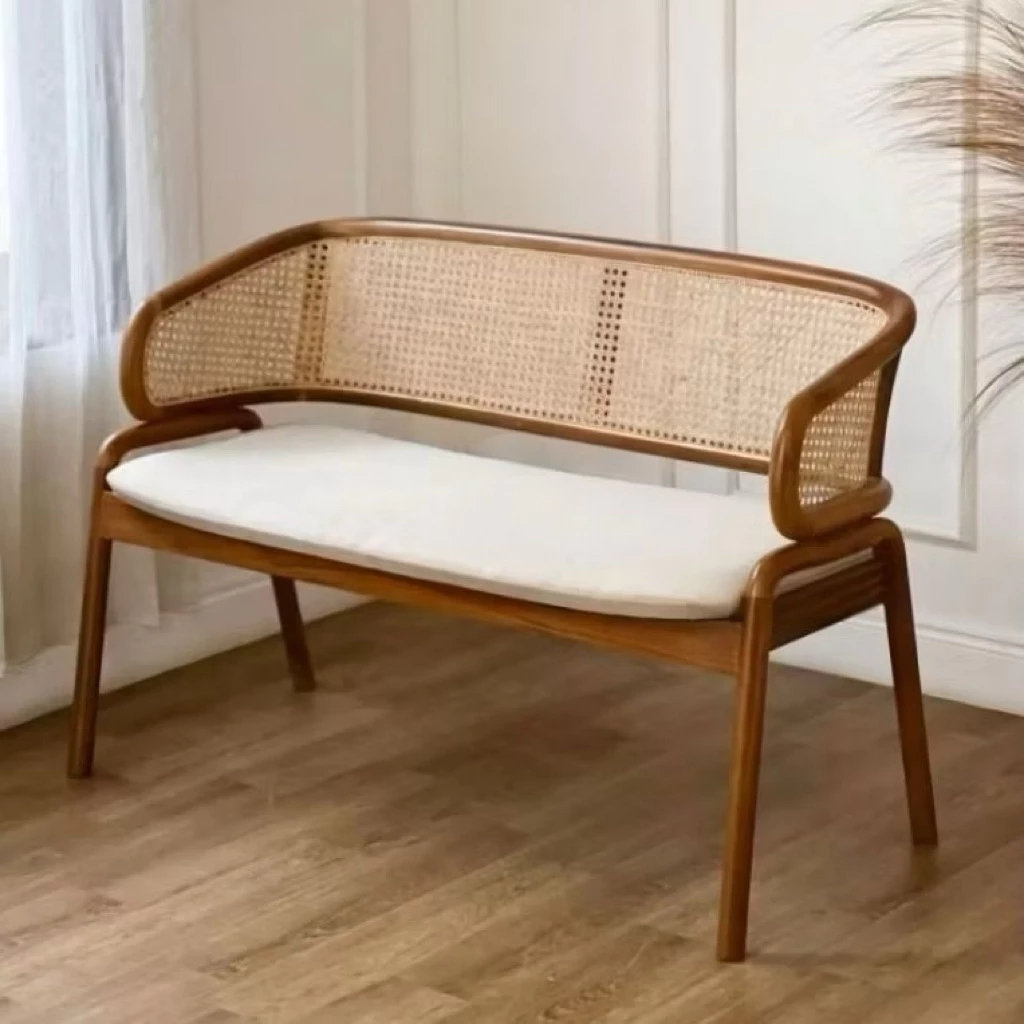 kursi tamu cleopatra rotan kayu jati / kursi bangku tamu panjang retro / bangku teras kayu sofa tamu