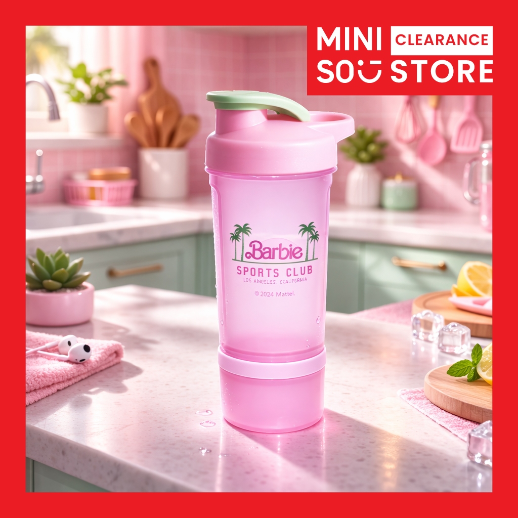 [CLEARANCE] Miniso X Barbie 650mL Botol Minum Shaker Bottle Gym Botol Minum Flip Tumbler Polos Shake