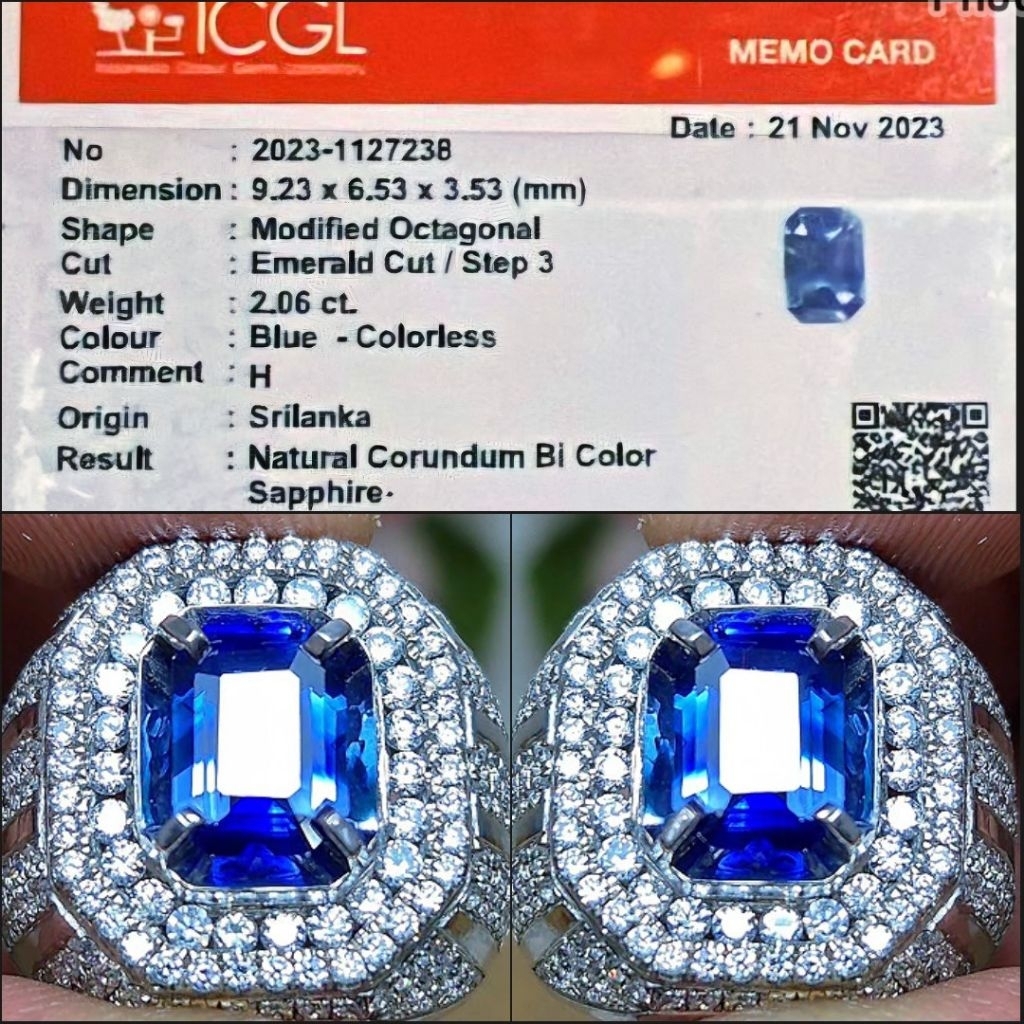 Natural Bicolor Sapphire Srilanka Bi Color Ceylon 2.06 crt Fancy Memo Lab
