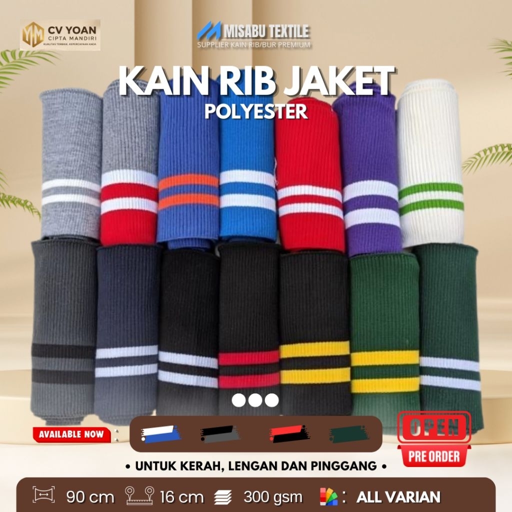 Kain rib jaket bahan poliester tebal perlembar