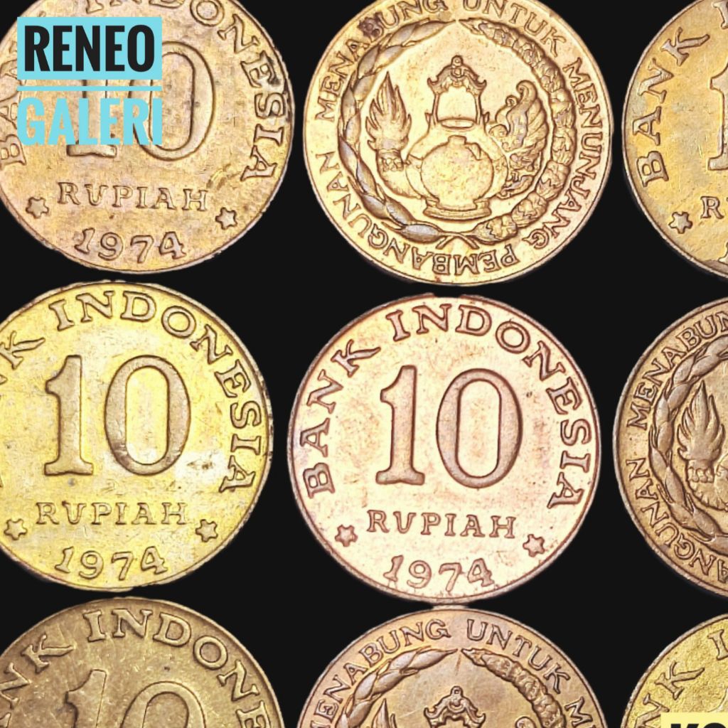 10 Rupiah Kuning Tahun 1974 asli VF cuci Rp Tabanas Uang Koin Kuno Logam lama Indonesia