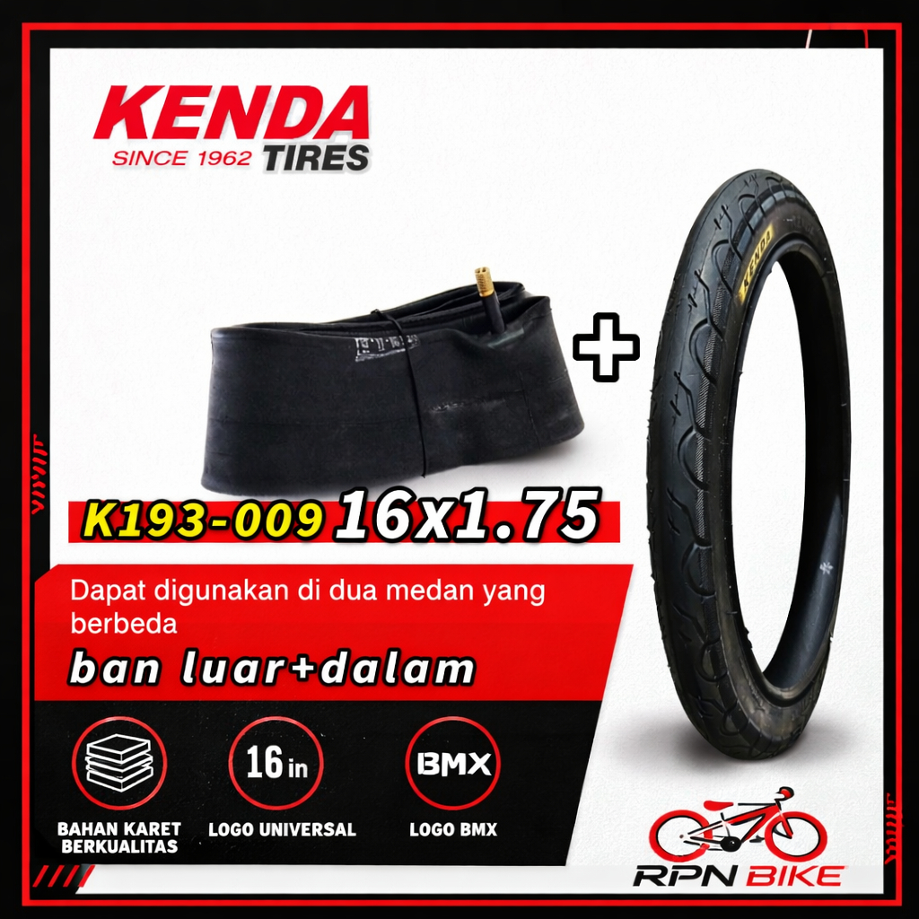 ban luar dalam 16 x 1.756 KENDA / ban sepeda 16 inch ban 16 x1.75 siap pakai