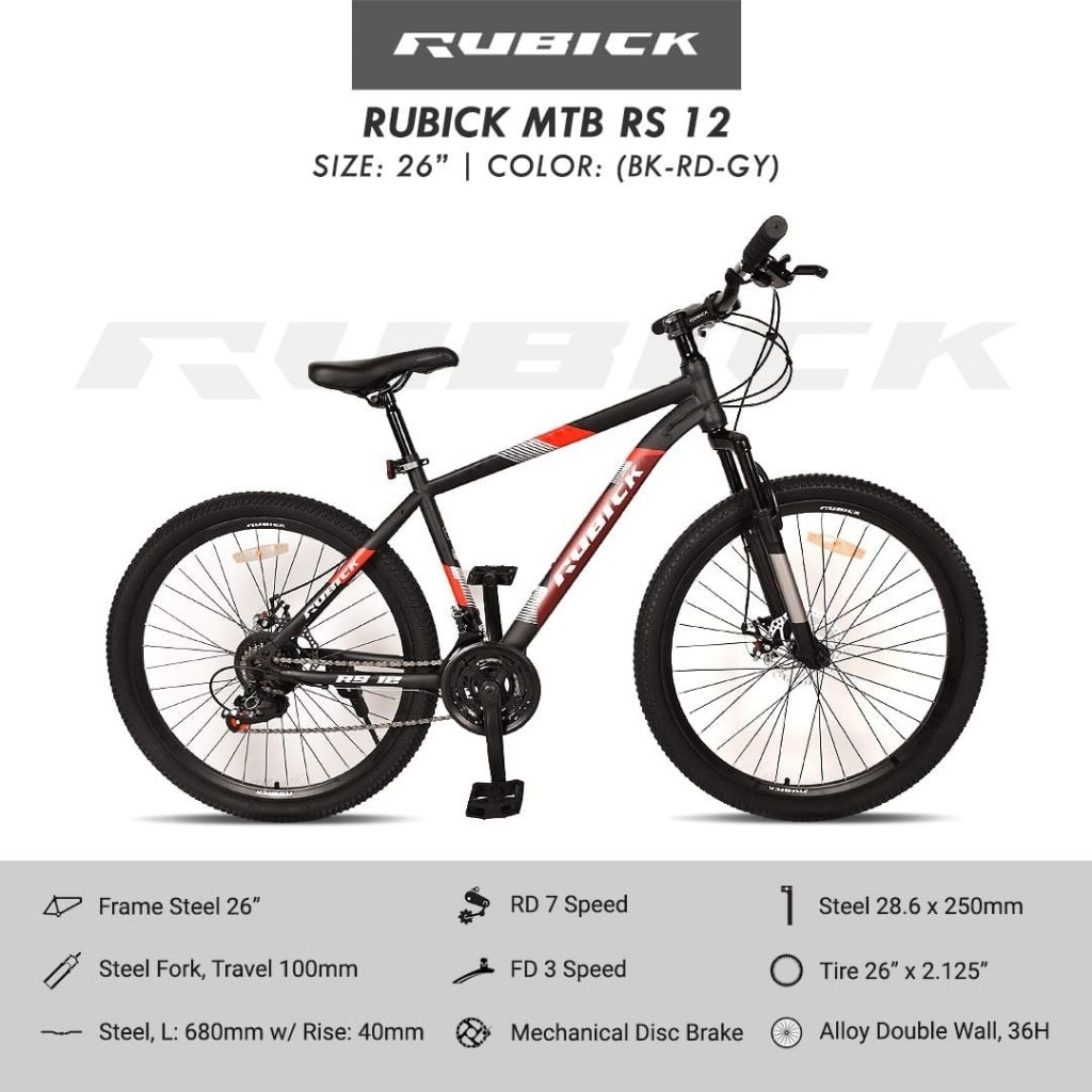 Sepeda MTB 26 inchi 3×7 speed Rubick RS12 By Genio