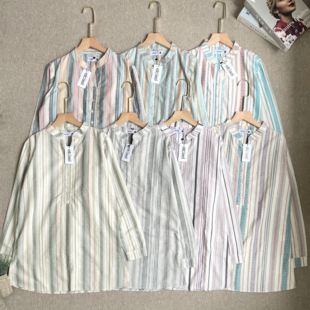 Tunik ELCAEL Bahan Katun Triset Tunik Salur Tunik Eclo Wanita Tunik Kerja Tunik Motif Busui