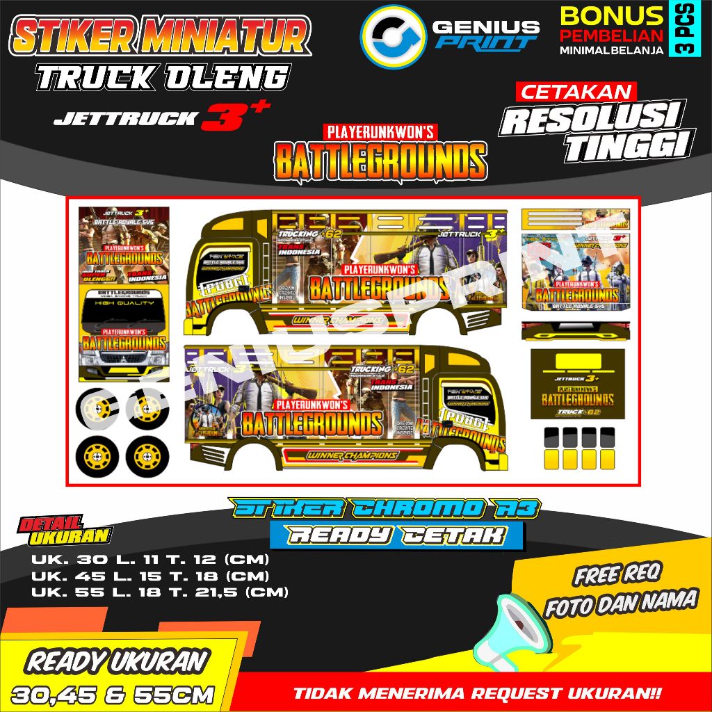 Stiker A3 Miniatur Truk Oleng Livery Animasi Kartun Motif Boboiboy | Dragon Ball | Frozen | Kungfu P