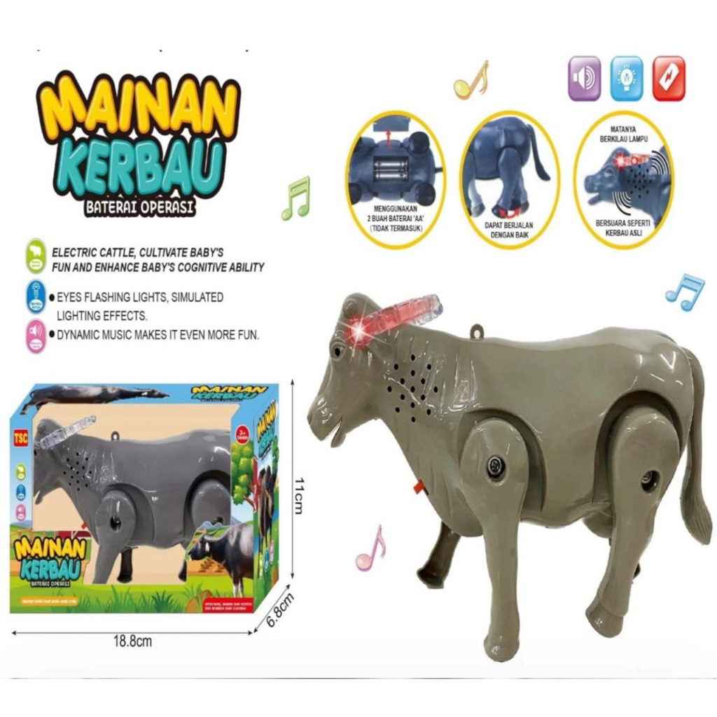 Kerbau Berjalan bisa bersuara & mata lampu bercahaya Mainan Anak Kerbau Berjalan