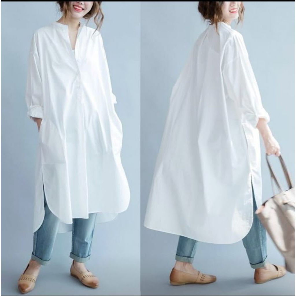 Lara dress | Midi dress | Dress putih | Shirt dress | Kemeja dress korea | Long shirt