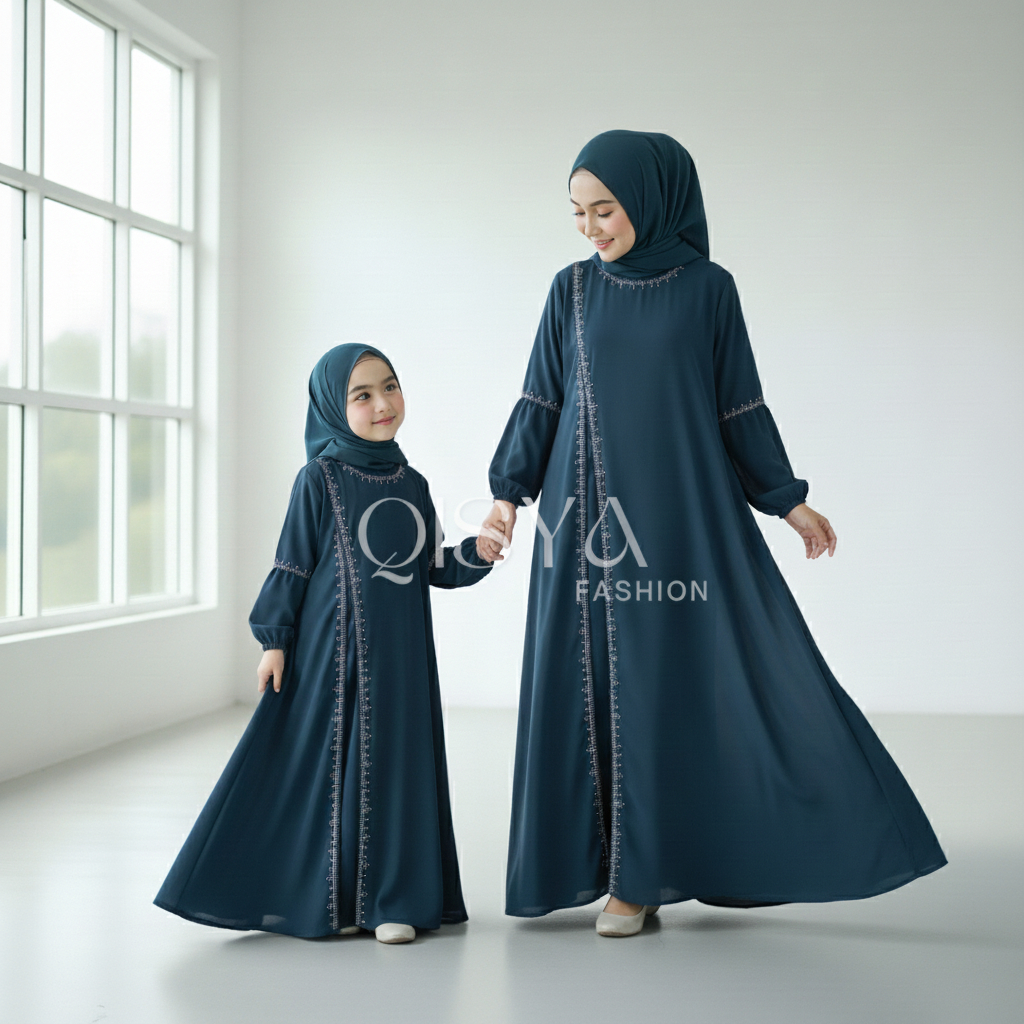 Baju Gamis Seragam Ibu Dan Anak Set Hijab Dress Muslim Syar'i Couple Mommy Kidss