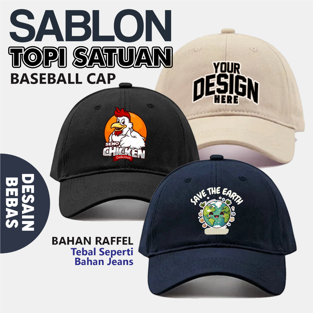 TOPI BISBOL, POLOS TOPI BASEBALL CAP POLOS TOPI POLOS PRIA WANITA CANGKOP, TOPI SABLON SATUAN