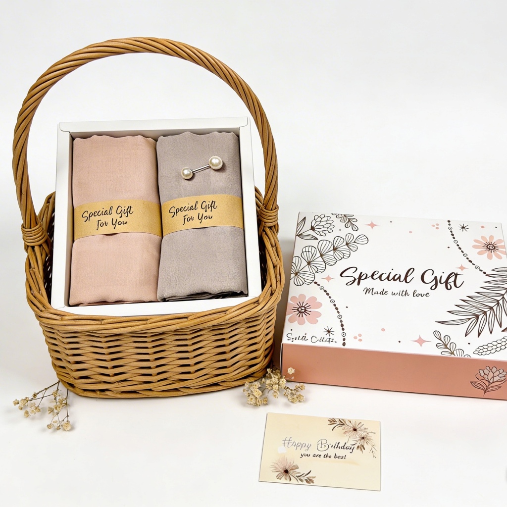 Hampers hijab Paris Segiempat Paris Premium Syar'i | Giftbox kado,hadiah guru,ulang tahun,wedding,wi