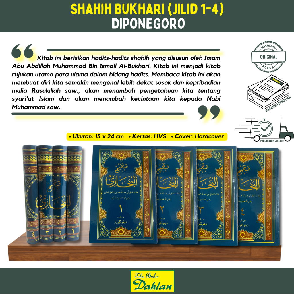 SHAHIH BUKHARI 4JILID, HVS HARDCOVER, Imam Abu Abdillah Muhammad Bin Ismail Al-Bukhari KERTAS HVS, H
