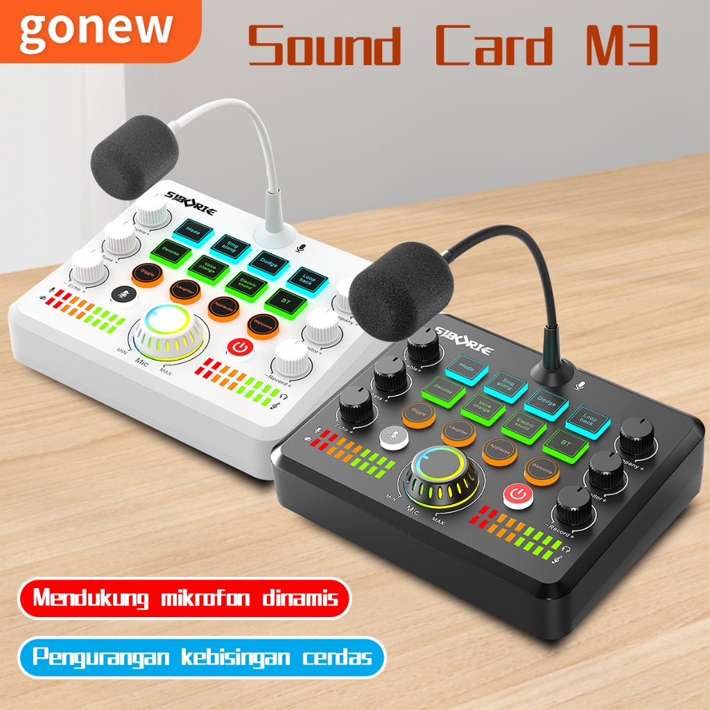 Gonew Soundcard M3 Live Stream Karaoke Anti Kebisingan Efek Suara Vokal Portable Profesional