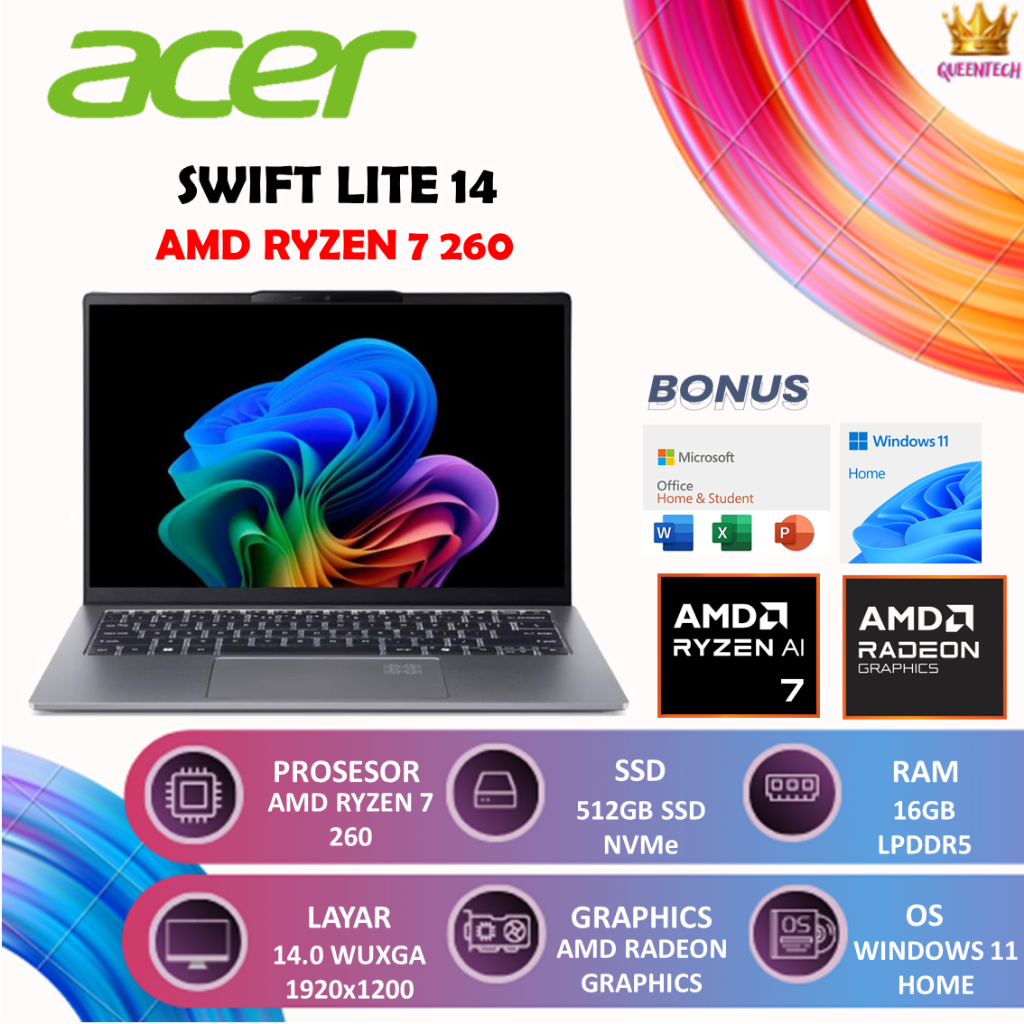 Acer Swift Lite 14 SFL14 Ryzen 7 260 16GB 512GB SSD 14" WUXGA IPS Laptop