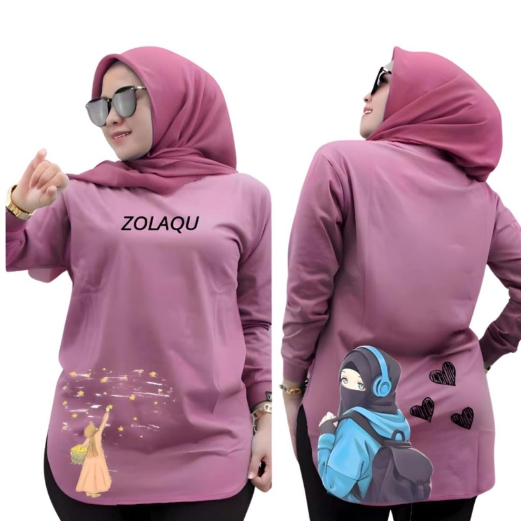KAOS WANITA TUNIK LENGAN PANJANG 24S [SIZE M-L-XL-XXL]  ATASAN WANITA MUSLIMAH ATASAN TUNIK ZOLAQU A